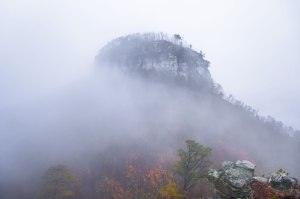 pilot mountain, nc, clouds, fog, autumn