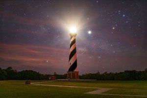 moon, Hatteras, lighthouse, nc