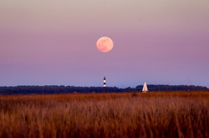 moonrise, Bodie island, lighthouse
