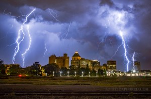 lightning, Greensboro, downtown, North Carolina
